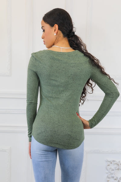 Brushed Out Two Tone Long Sleeves Top