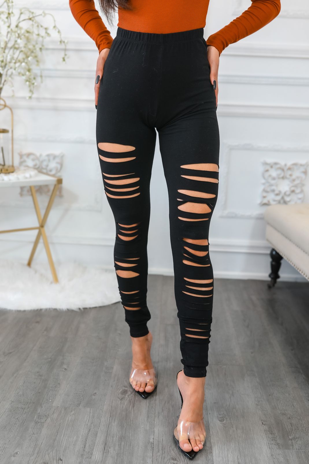 Distressed Ripped Stretch Leggings in Charcoal - Goth | Punk | Emo –  Tommyrot.shop