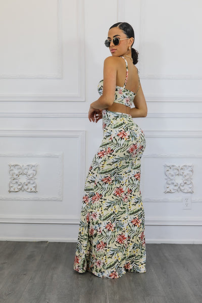 Floral Mermaid Maxi With Cutouts Dress