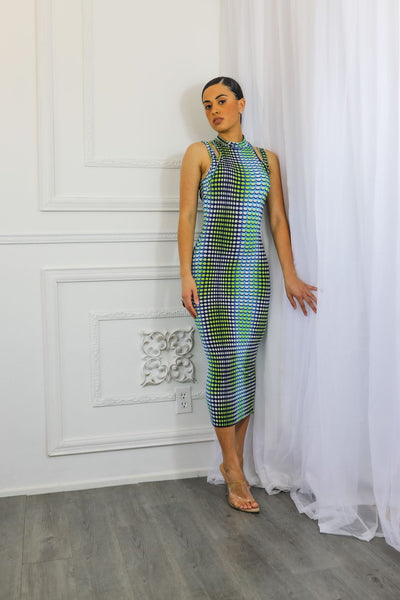 Multi Dimension Scale Print Midi Dress