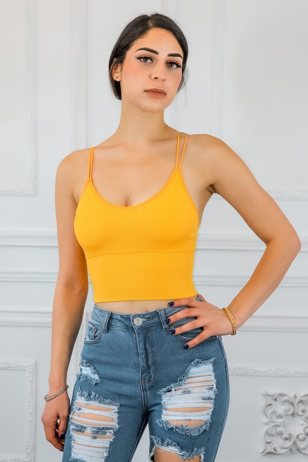Crop Top Rear Seamless Padded Double Back Strap Crop Top – SURELYMINE