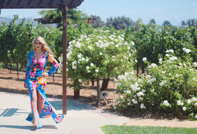 Myra Deep V Neck Long Sleeves Bodycon Floral Maxi Dress With Slit - SURELYMINE
